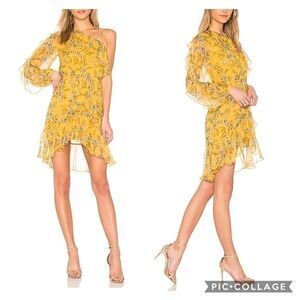NICHOLAS Silk Ochre Ava Floral Frill Yellow Dress
